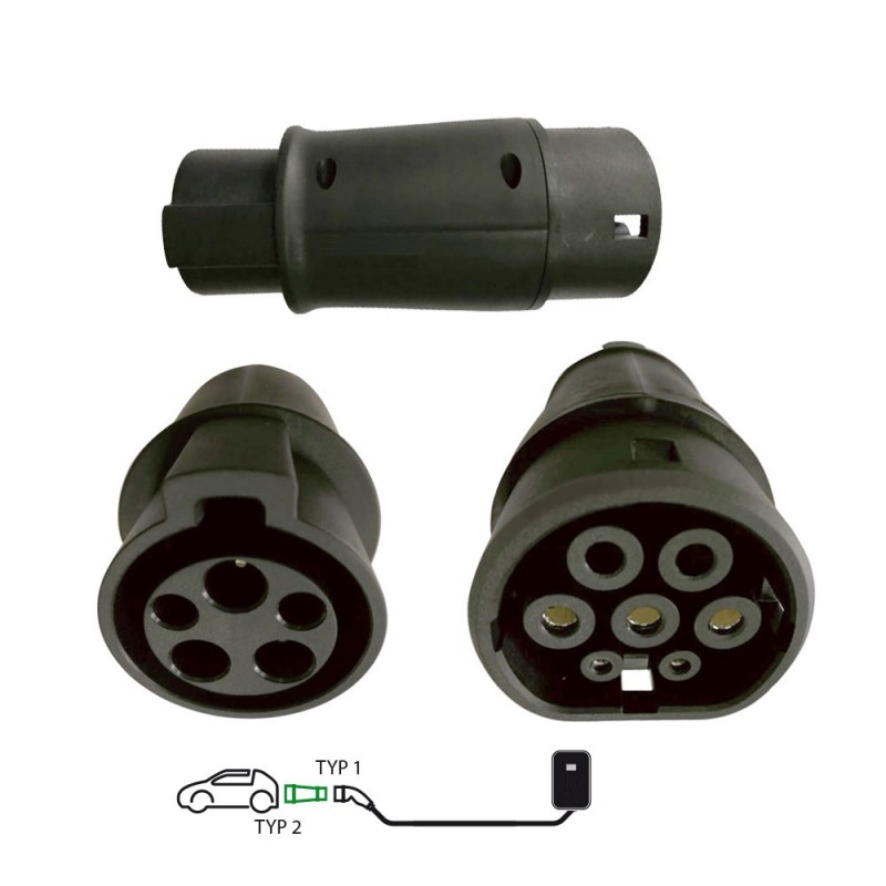 New Black SAE J1772 TO IEC 62196 16A 32A type 1 to type 2 adapter plug converter