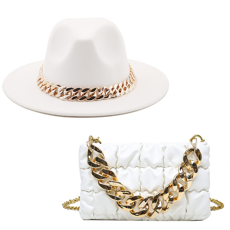 Polished Polyester Fedora Hat and Hand Bag Set for Women - Customizable Party and Outdoor Essentials with Ribbon Decoration