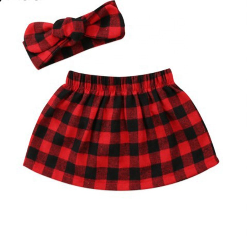 Customize Boutique Girls Clothing red Buffalo Plaid Skirt and hairband Baby Girl Fall clothing Set winter fashion Clothing Sets