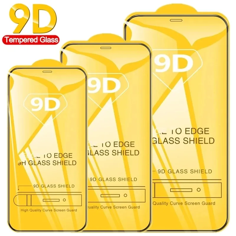 9H 9D Screen Protection Film For iPhone 14 13 12 11 Pro Max Full Cover Glass Full Glue Transparent  For iPhone 6 S 8 7 Plus