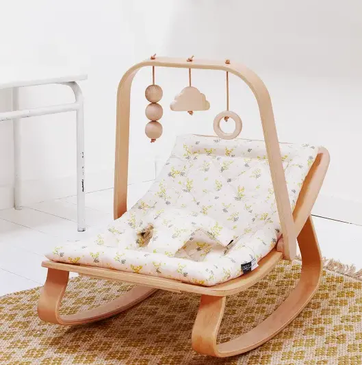 Winning New Childhood Wooden Rocking Chair Small Cradle Bed for Baby Balance Rocker Chair Wood Baby Bouncer Bedroom Furniture