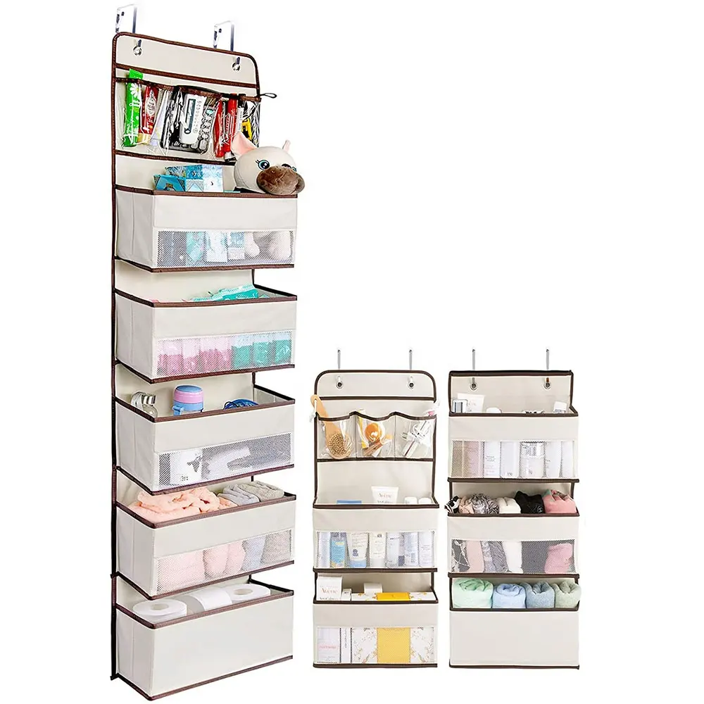 Over The Door Organizer Wall Closet Hanging Storage Bag With 4 Clear Window Bin Pockets Side Pocket Metal Hooks