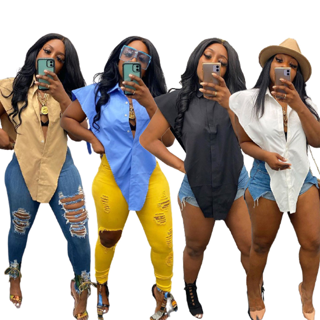 Newest Design Simple Casual Loose Women's new v-breasted shirt with neck hanging Women short Sleeve Shirt