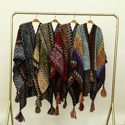 Women's Shawl Cloak With Winter Thick And Elegant Sweater Shawls Knitted Casual Fashion Tassel Cape Scarf