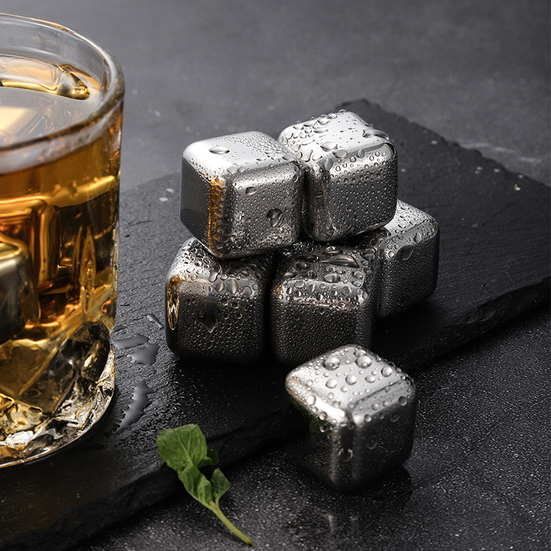 Reusable Whiskey Ice Cube Stainless Steel Stone Ice Cubes With Tongs Chilling Stones For Wine