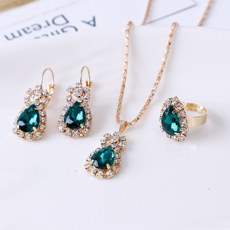 Бижутерия Collier капли воды блестящие стразы кулон ювелирные изделия кольцо серьги и ожерелья наборы Новые Свадебные ювелирные изделия
