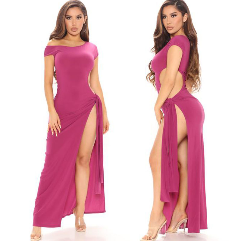 2021 Custom Hollow high waist opening round neck long dresses