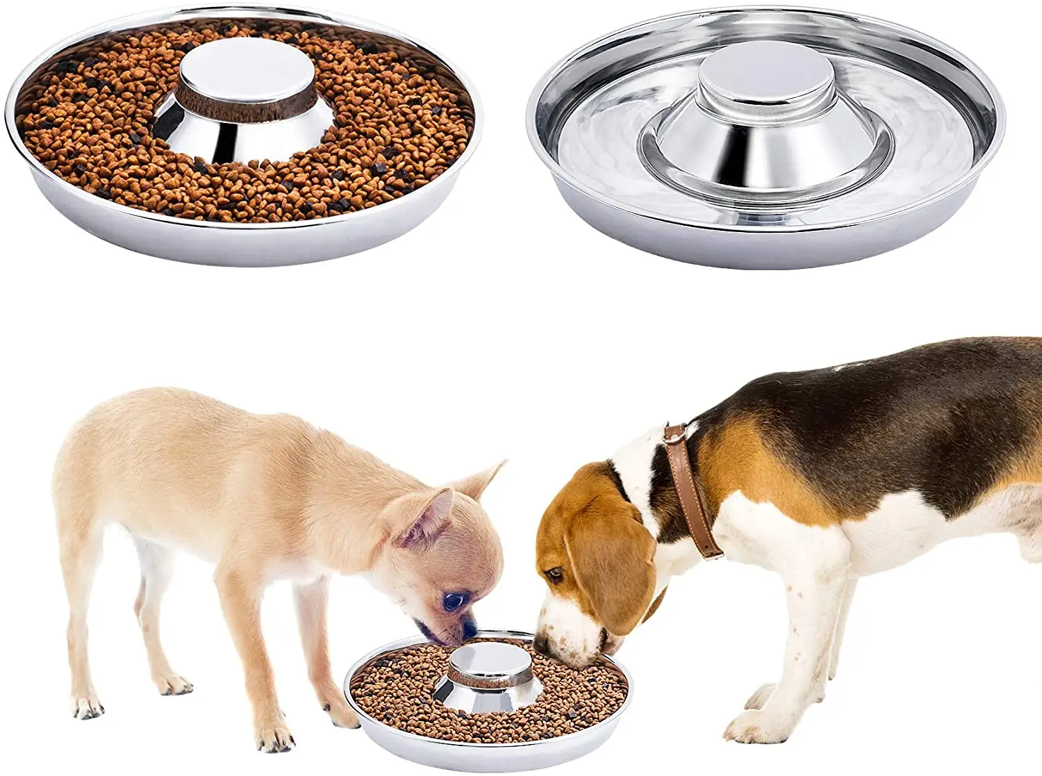 Healthy Metal Dog Dish Puppy Slow Feeder Bowls Food Feeding Water Weaning Pets Bowl Silver Stainless Steel Dog Bowl