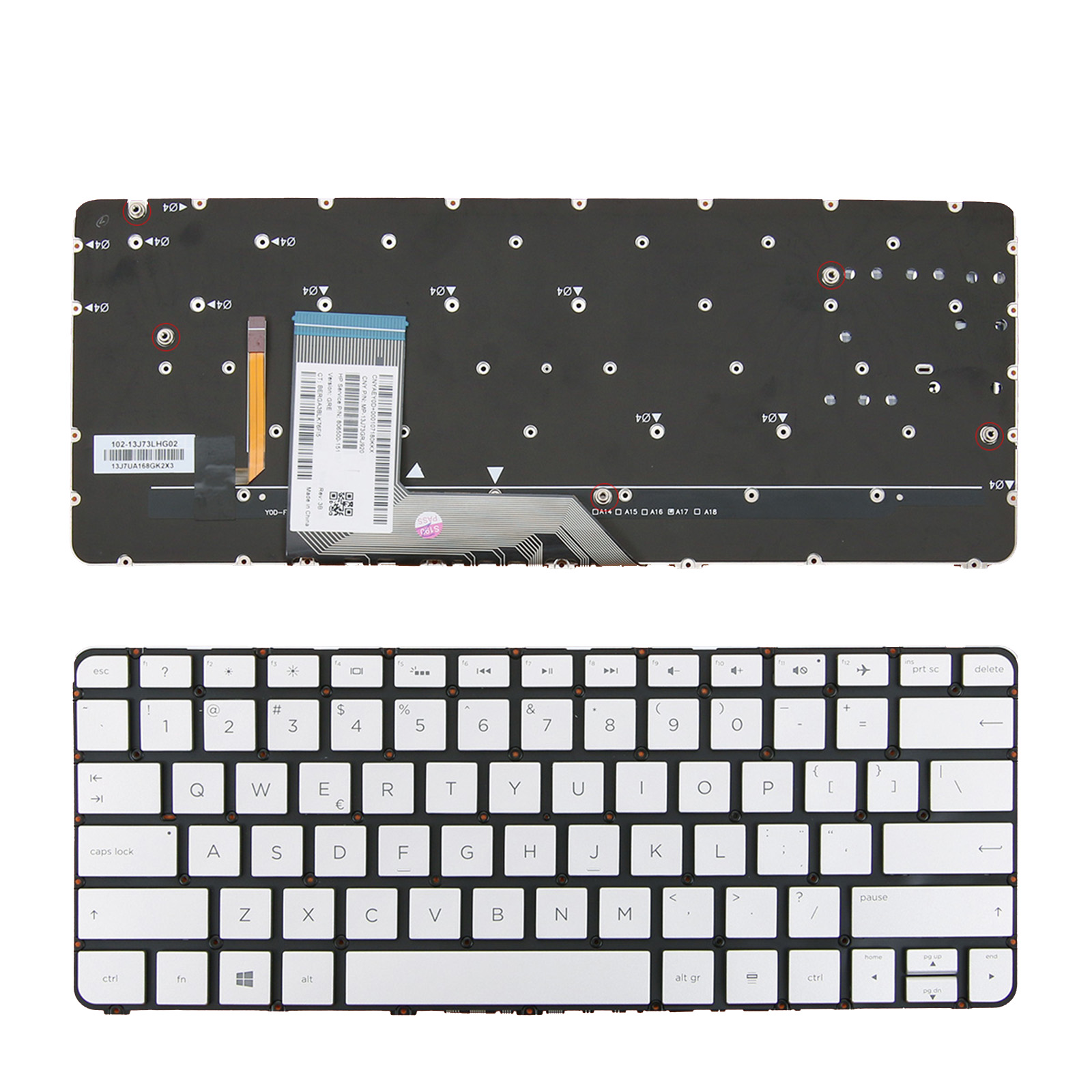 US English Laptop Keyboard for HP Spectre x360 13-4000 13-4100 13-4200 SILVER without frame with Backlit Keyboard