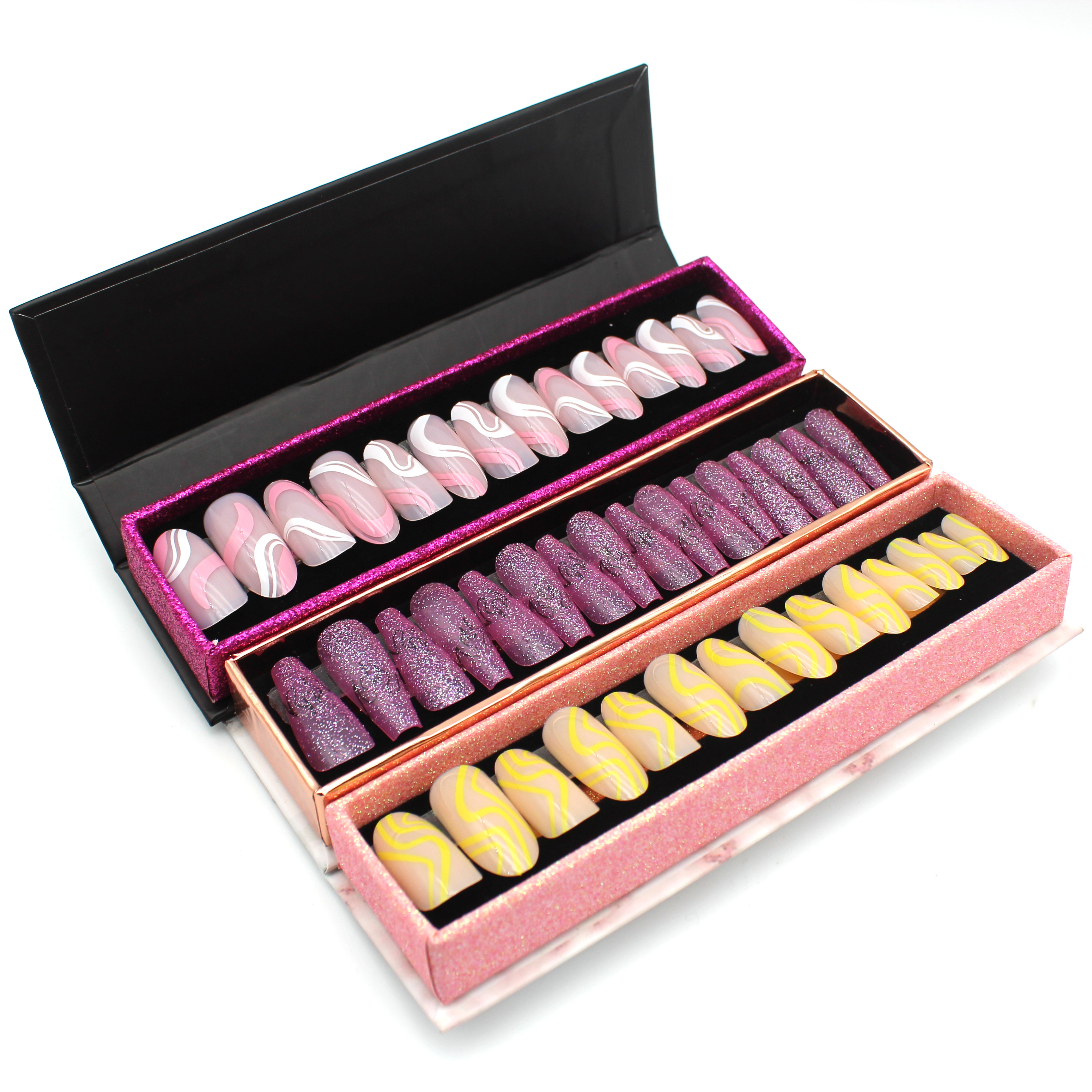 wholesale vendors hand made bling stiletto exoti press on nails with customize boxes