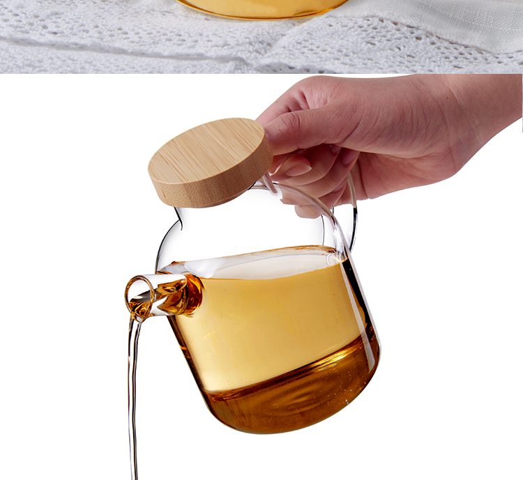 Hot! Amazon hot sale Sauce Boat Edible Oil Vinegar Kitchen Glass Pot bottles with Airtight bamboo Lid Kitchen utensil