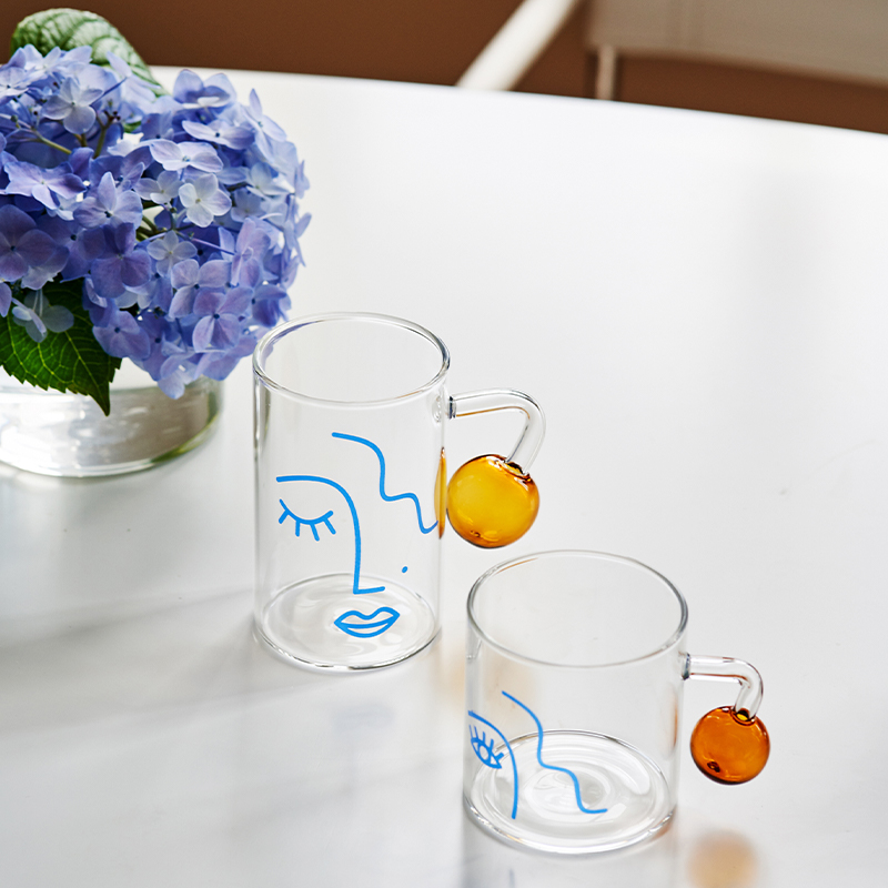 Glass Cup Creative Unique Design Heat Resistant Borosilicate Milk Tea Coffee Expresso Cups With Ball Handle For Office 3263