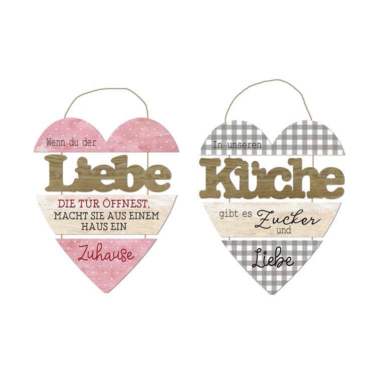 Hot sale Valentine's Day decorative size 30x45cm heart shape paper wooden hanging sign with rope