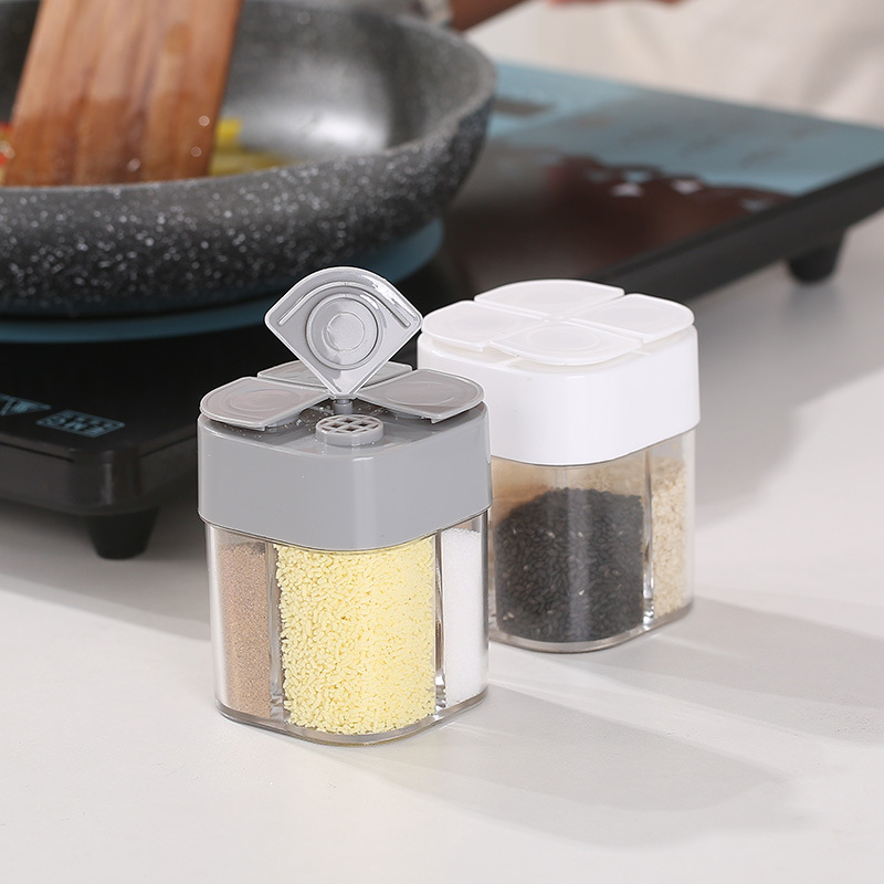 camping white lid plastic airtight 4 grids kitchen food bulk salt spice dispenser jar organiser