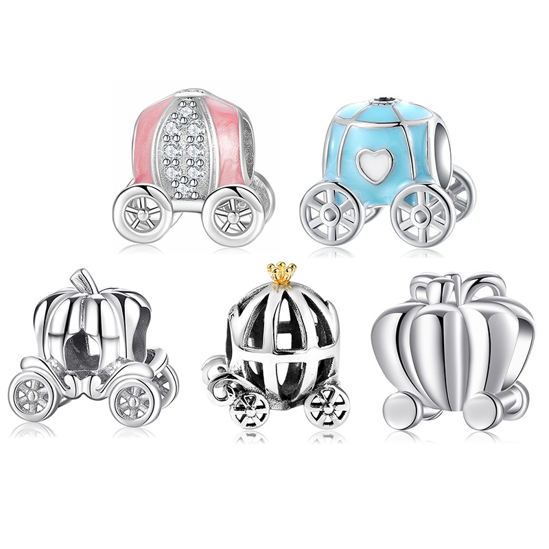 Hot Sales Christams Jewelry Making Accessory S925 Sterling Silver Pumpkin Car DIY Charm Beads for Snake Chain Bracelets