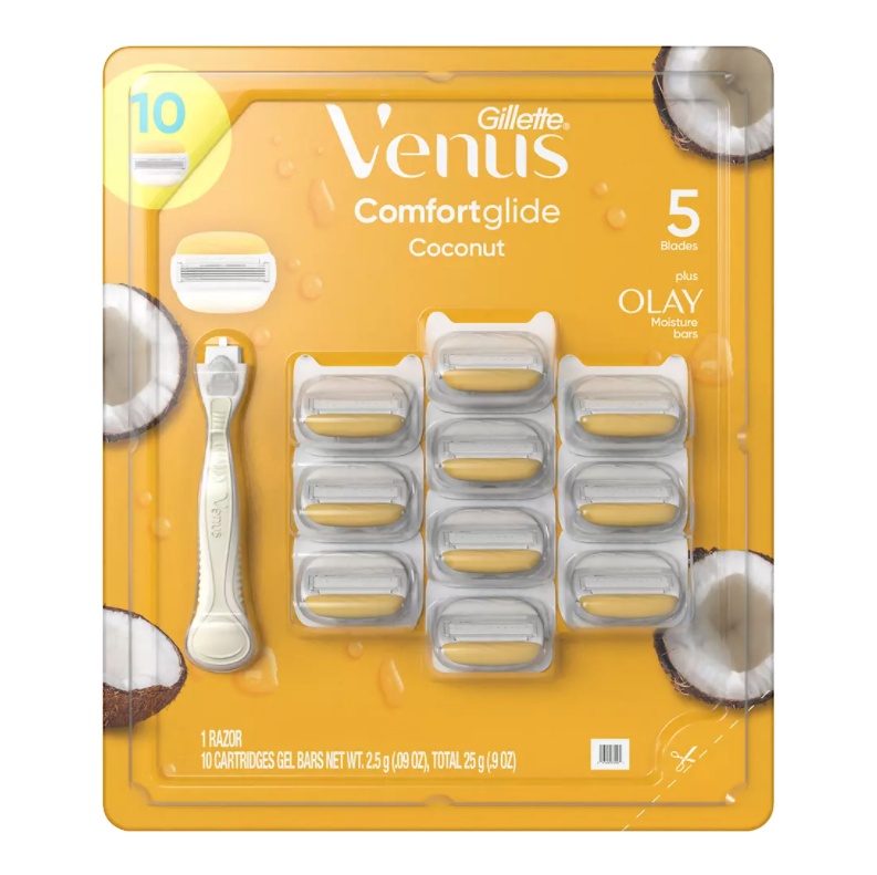 Женские бритвы для бритья Gillette Venus Comfort Glide Plus, кокосовые Сменные бритвы оптом (10 шт. в упаковке)