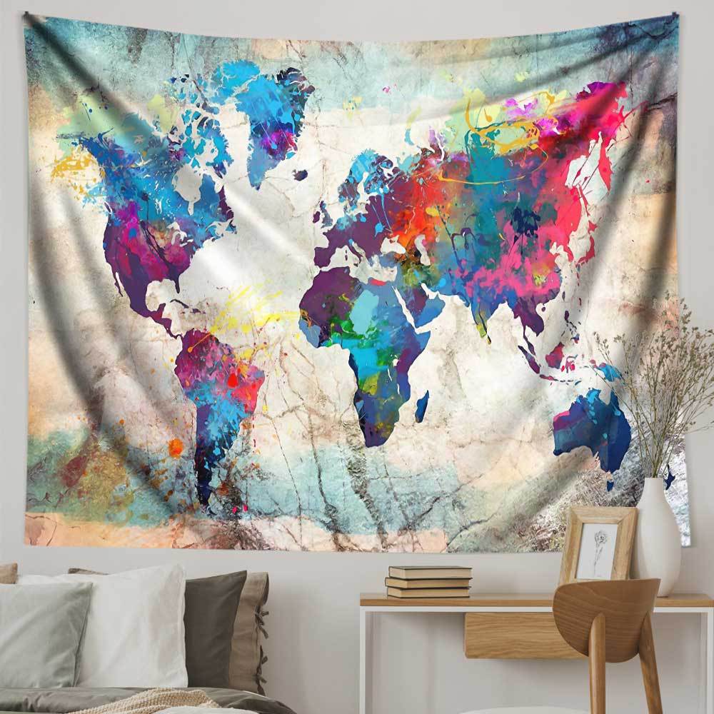 Custom Tapestry Vintage World Map Topography Educational Tapestries Posters Wall Art Map Tapestry