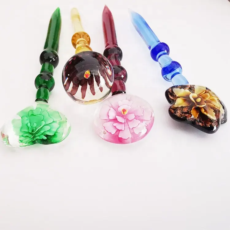 OEM Factory Custom Glass Blunt Crafts 3D Flower Spikes Handmade Fruit Fork Crystal Lampwork Glass Nail file for Wine Bar