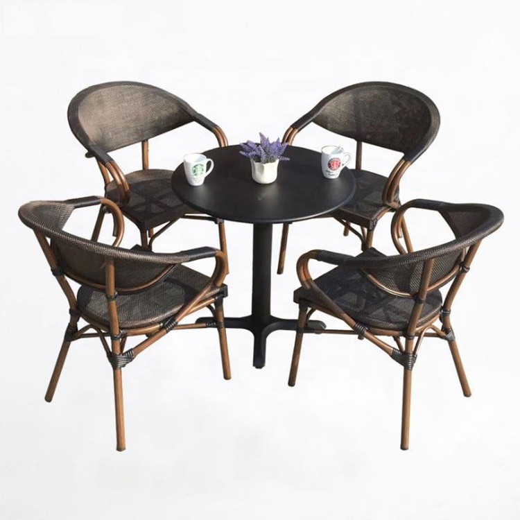 Bamboo looking Bistro, открытый обеденный стул для кафе и сада, используется для балкона, во французском стиле, из алюминиевого штабелируемого плетеного ротанга