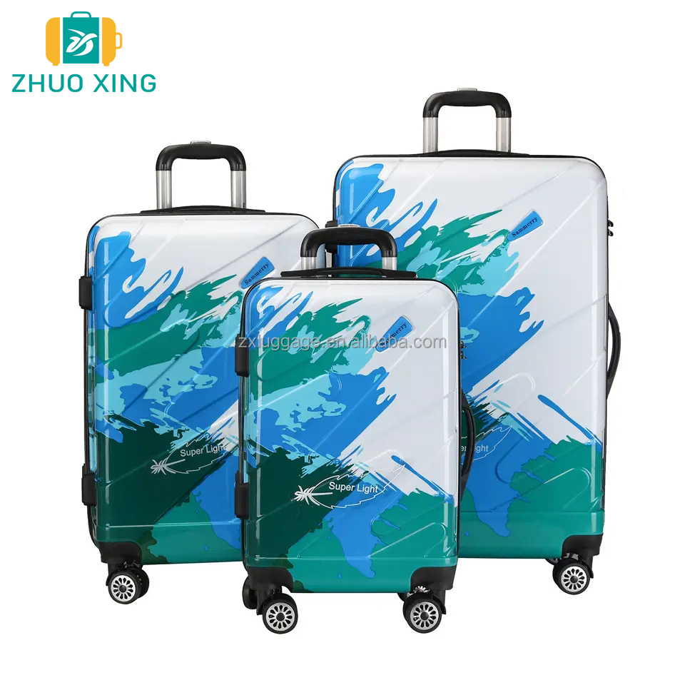 custom picture abs+pc travel luggage bags on sale colorful printing design koffer set 3 pcs luggage box