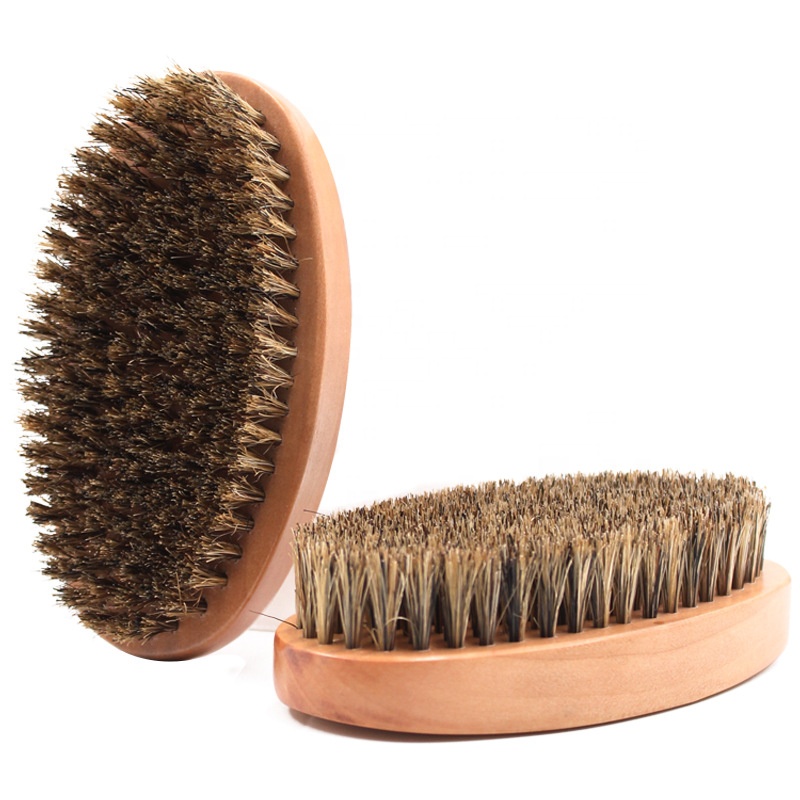 Natural Wooden Boar Bristle Grooming Beard Brush Barber Hair Cut Neck Cleaning Brush for Men