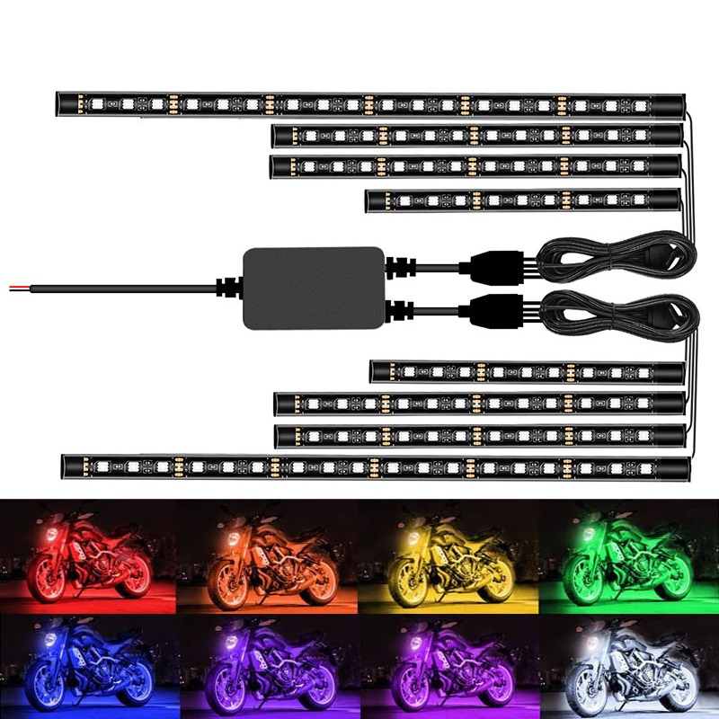СВЕТОДИОДНЫЙ Автомобильный 5050 SMD APP управление звуком RGB Водонепроницаемый Moto атмосферу свет мотоцикла декоративные естественного освещения Гибкие светодиодные полосы света