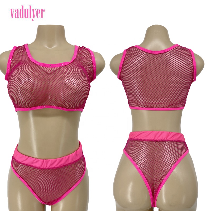 Vadulyer Wholesale Best Sell Sexy Fishnet Rhinestone Pole Fitness Wear
