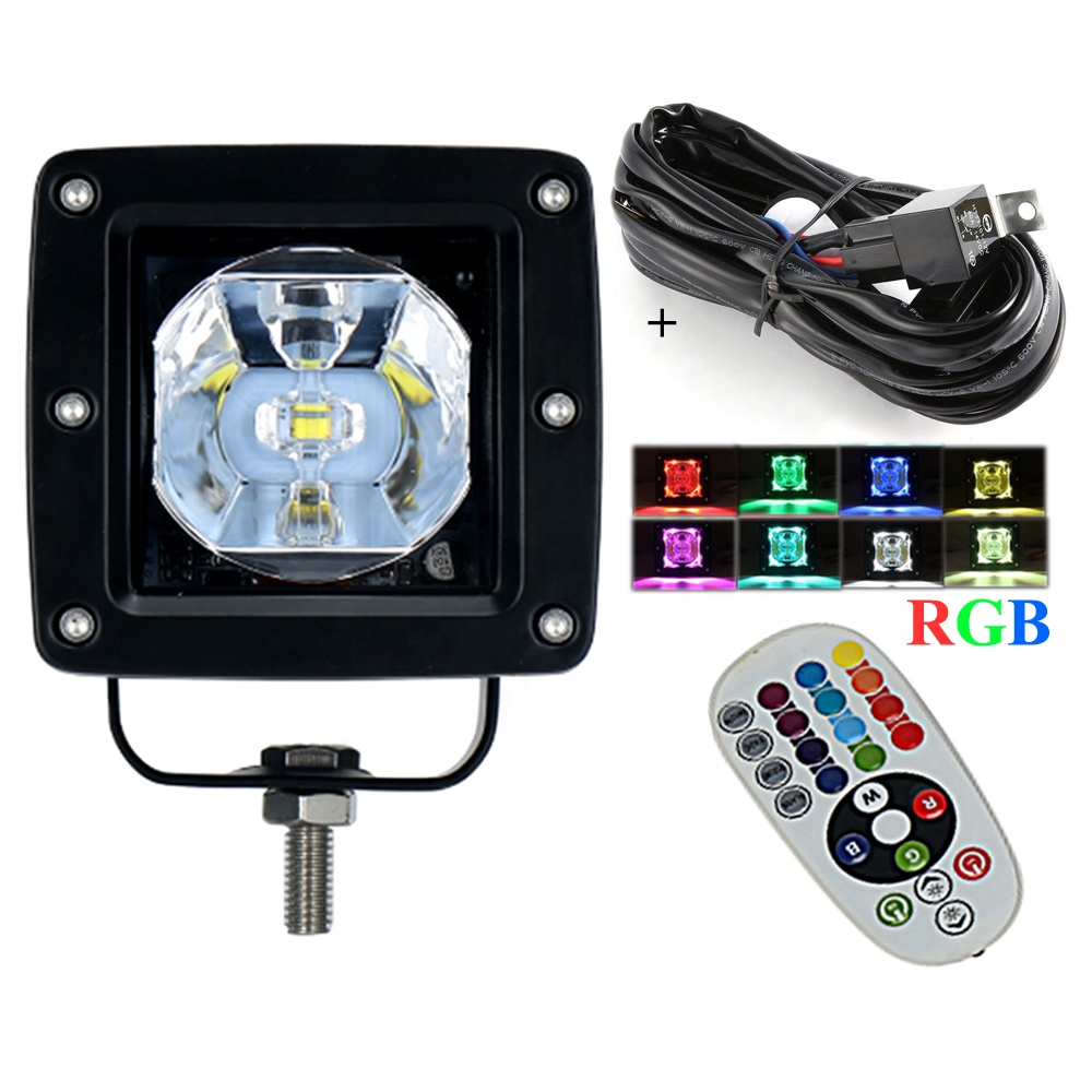 3 inch LED work light with cable 18W LED blue light rc for trucks off road 4x4 motorcycle RGB LED work light with wring harness