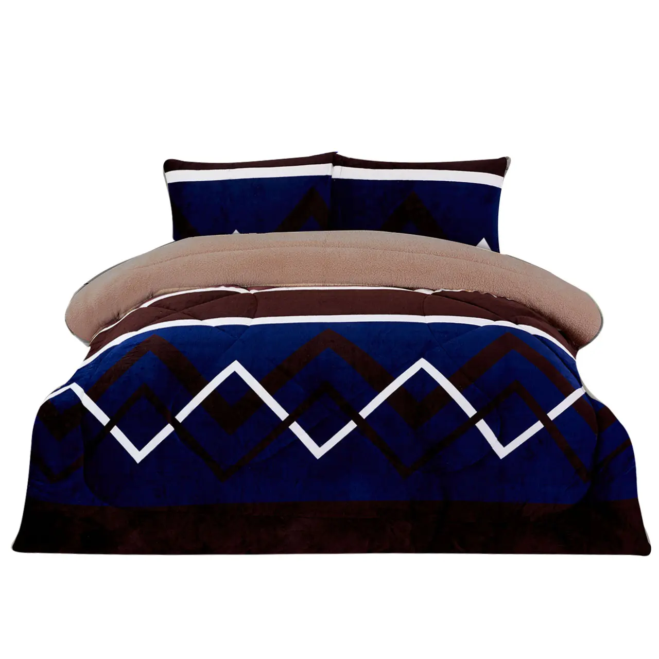 Borrego Reversible Blanket Comforter Set Warm Winter Quilted Printed Flannel 100% Polyester