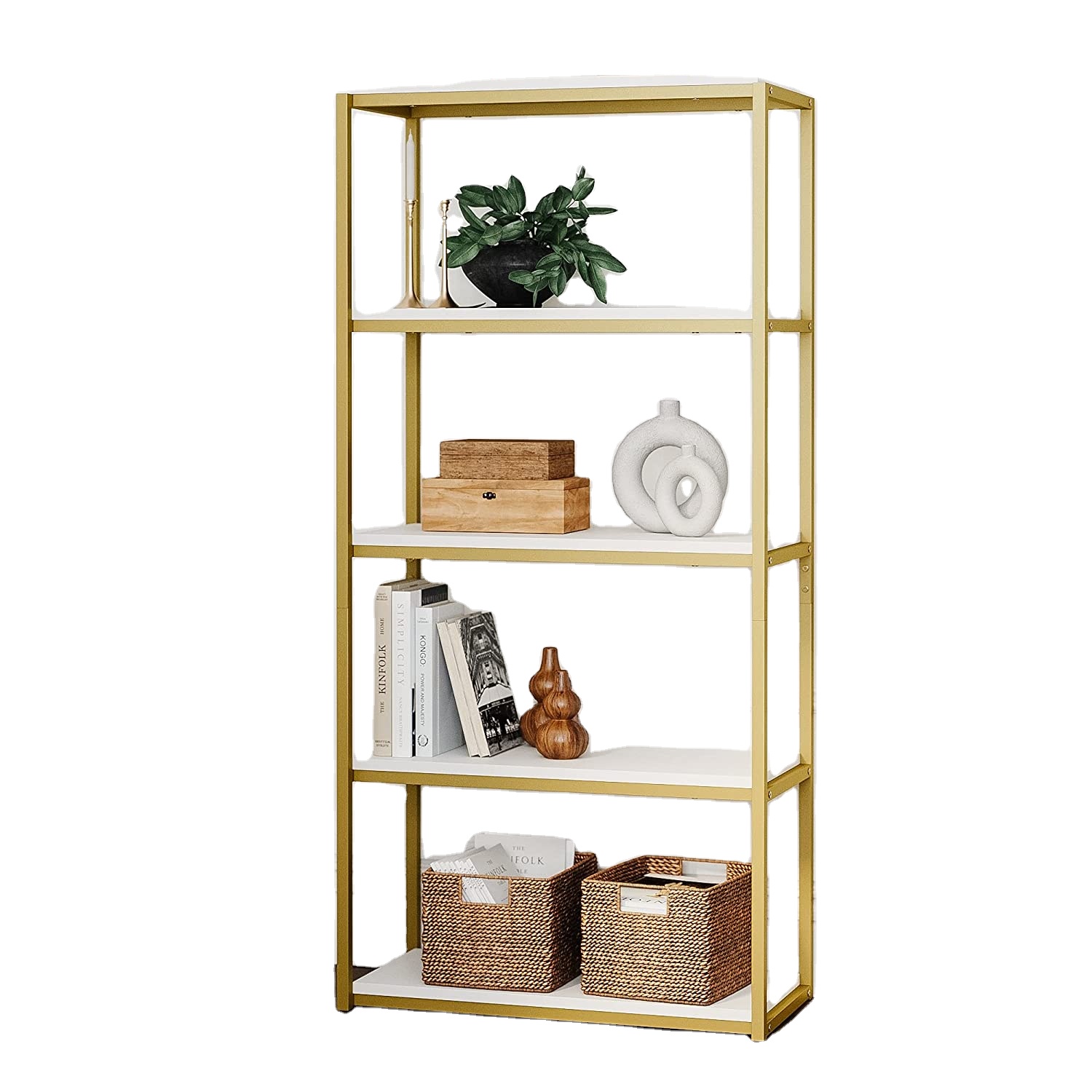 Topcent Furniture Modern 5-Shelf Bookcase Industrial Bookshelf with Metal Frame and Wood Storage Shelves