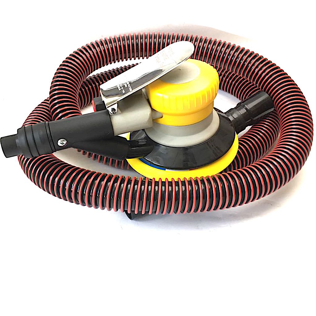 Pneumatic sander on auto body panels and for wood finishing to wet sand cars with Hook and loop pads concrete
