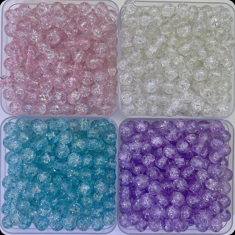 8mm Crackle Glass Beads Lampwork Crystal Decorative Mixed Color Round Cracked Loose Beads for Jewelry Making Necklace Bracelet