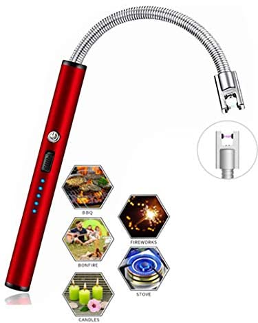 Длинная гибкая Зажигалка для шеи, USB Зажигалка для свечи, зажигалка для кемпинга с плазменной дугой и светодиодным дисплеем батареи, предохранительный переключатель