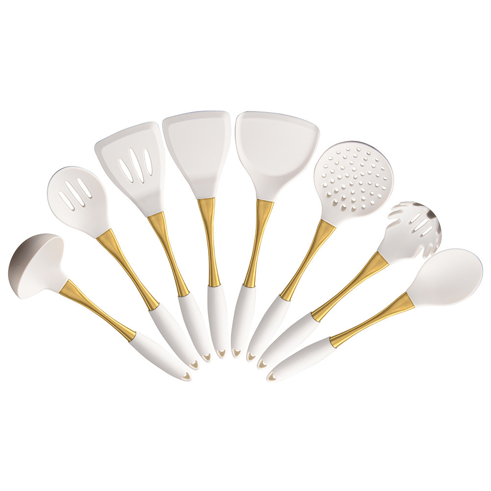 High Quality 8 Pcs Golden Stainless Steel Kitchen Cooking Utensil Set Silicone Golden Kitchen Stuff Cooking Tools