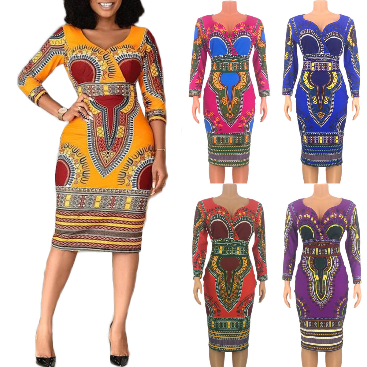 Fashion Maxi Long Dress Big Elastic Africa Dashiki Print Dress Plus Size Casual Ethnic African Traditional Clothing for Women