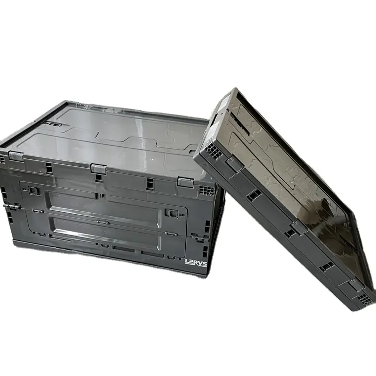 promotion price 80L gray color front open foldable type portable plastic collapsible outdoor camping  storage box container