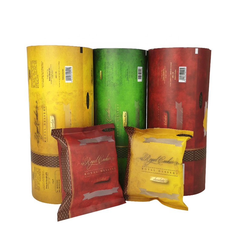 Manufacture custom food packaging plastic roll film automatic flexible cupcake/dessert packaging film rolls