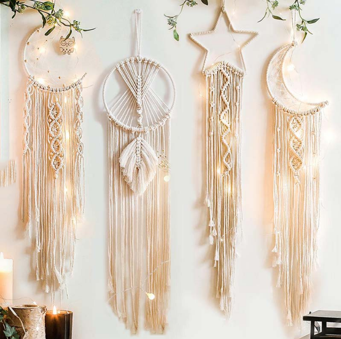 wholesale Cotton Woven boho mini Macrame Dream Catcher diy big kids moon dreamcatcher for home wall hangings natural crafts