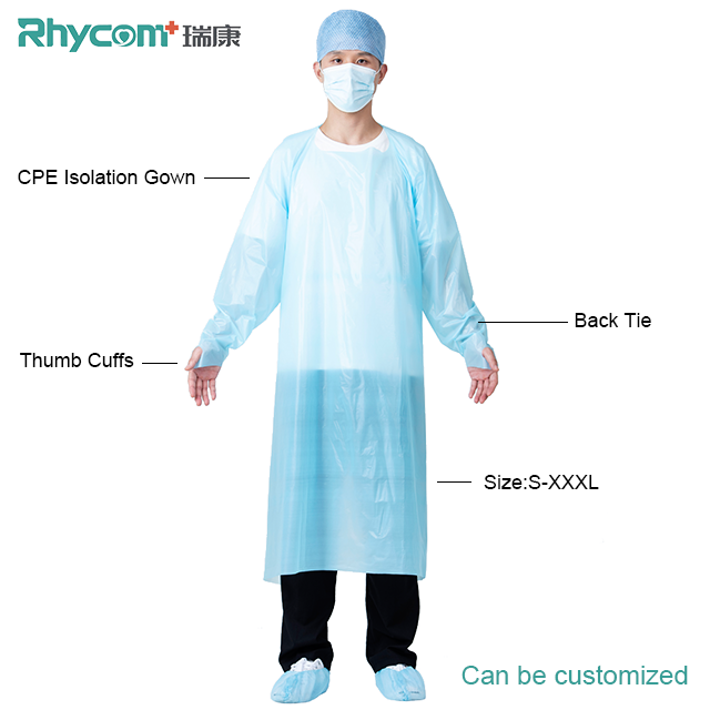 Rhycom Cpe Платье Cpe изоляция одноразовые медицинские изоляционные платья эластичные и трикотажные манжеты