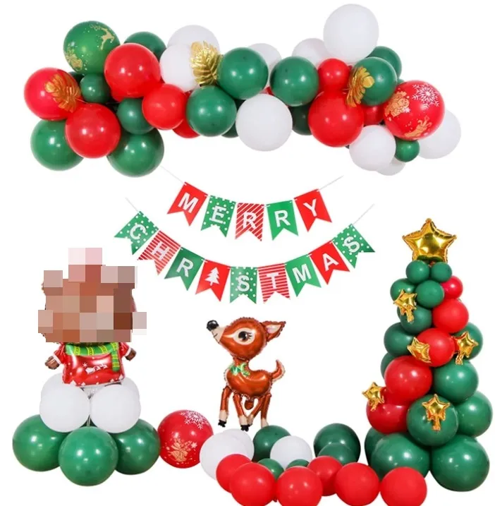 Green red Christmas tree latex air balloons arch Christmas boy fawn foil Balloons for Xmas commercial activities party supplies