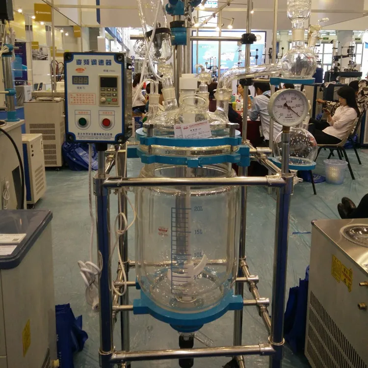 YUHUA лабораторная ультразвуковая смесительная башня 20 л лабораторный двойной жакетированный стеклянный реактор химический для продажи
