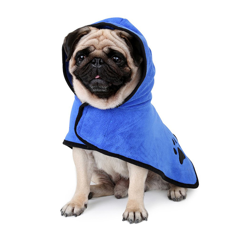 Dog bathrobe soft absorbing water fiber pet grooming supplies pet drying towel robe with hat