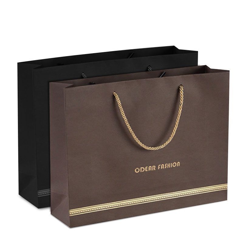 supplier Wholesale Luxury Brown Black Small Shopping Packaging Bag Craft Custom Logo jewelry Kraft Gift Paper Bag With Handle