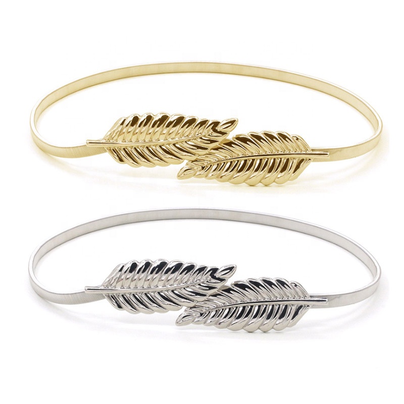 Ladies Stylish Girls Metallic Leaf Elastic Waist Belt Women Stretch Metal Dress Belt