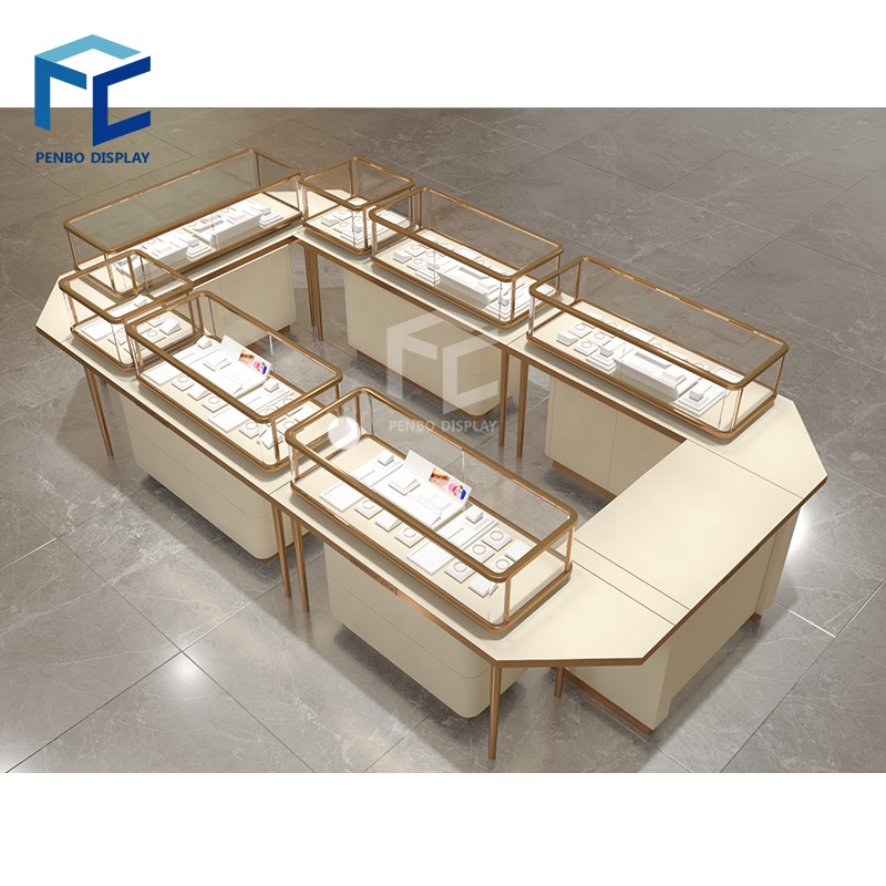 Custom Made Fashion Gold Silver Glass Cabinet Jewelry Display Case Jewelry Showcases Jewellery Accessories Shop Design Kiosk