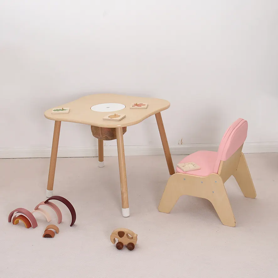 Montessori Furniture Wooden Kids Table and Chairs Multi Functional Toy Block Table Set Baby Table Chair