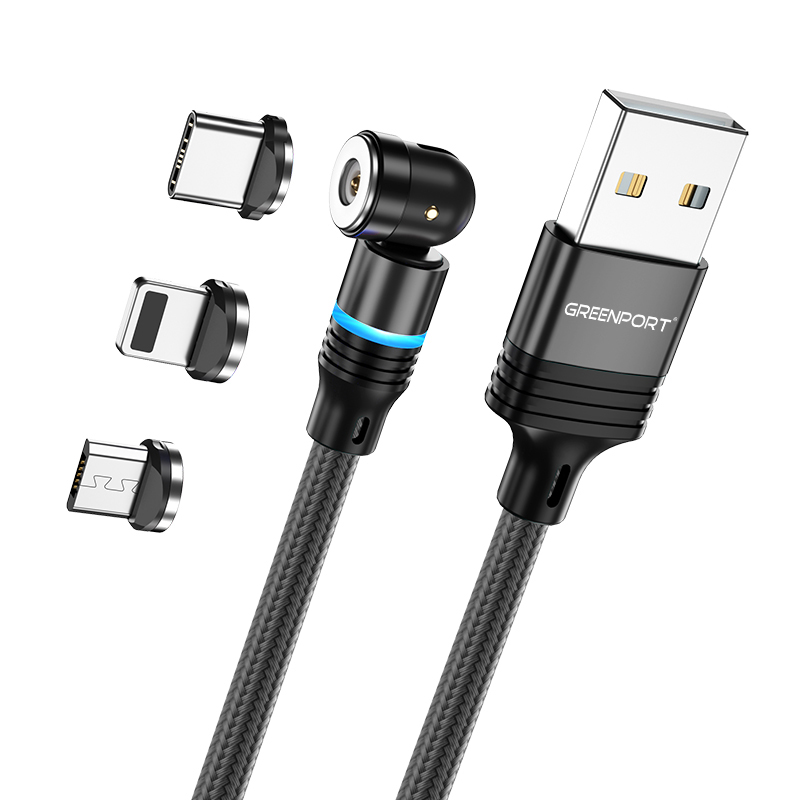 Greenport-Big Promotion Price Free Sample wholesale 2.4A mobile phone charging cable 540 degree magnetic cable 3 in 1 micro TC