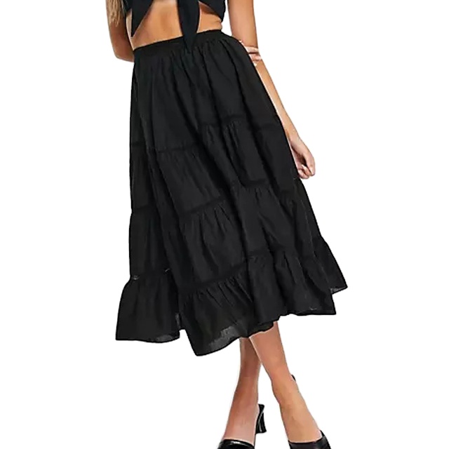 Summer Designed Midi Skirt With Lace Insert In Black For Ladies
