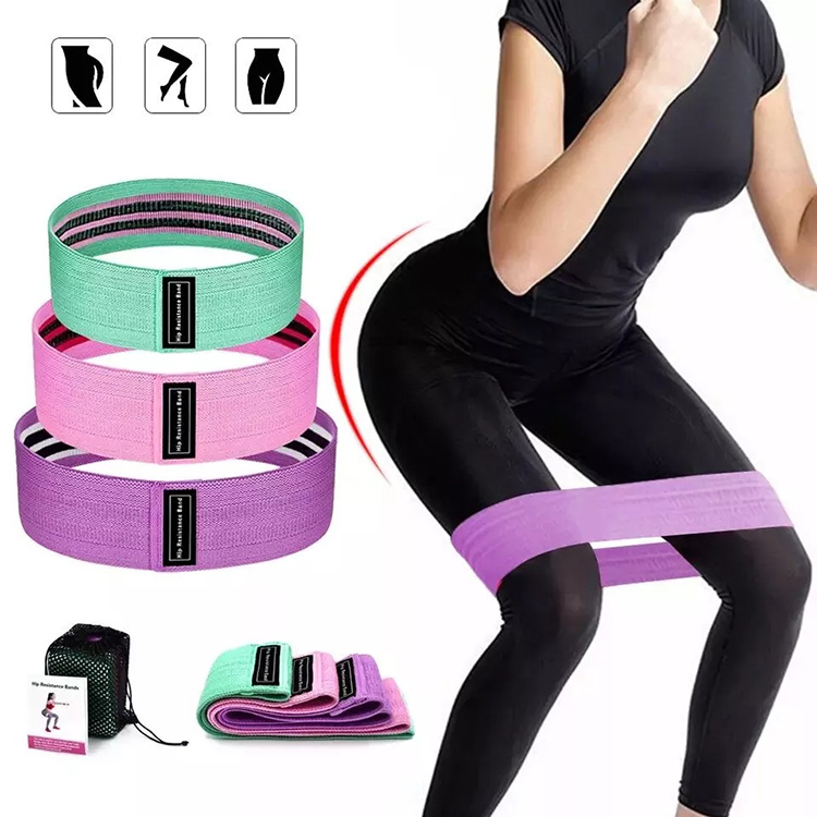 Custom Printed Bandas Elasticas Non Slip Fabric Resistance Bands Fitness Loop Exercise Bands Set