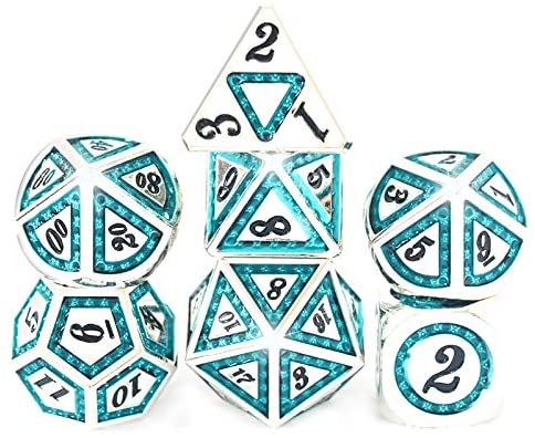 7pcs DND Metal Dice Set with Black Pouches D&D Polyhedral Dice for Dungeons and Dragons Role Playing Dice Games RPGs